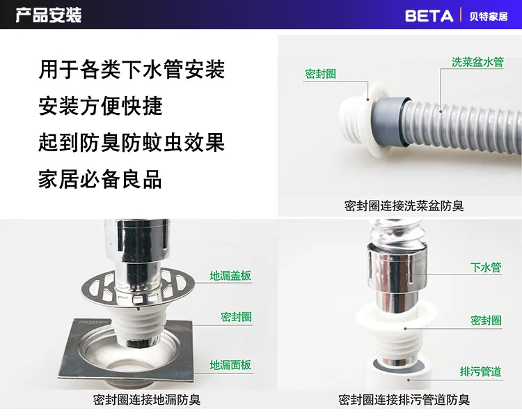 Бета канализационная труба, дезодорирующее уплотнительное кольцо, кухонный Слив для воды, декоративная крышка, канализационная ПВХ, уплотнительное кольцо для борьбы с вредителями