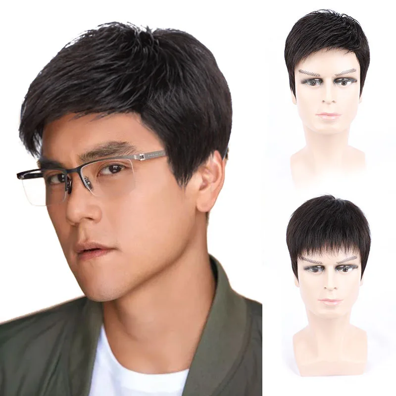 

Remy Human Hair Blend wig mechanism Black toupee men toupee hair system for men mens harness