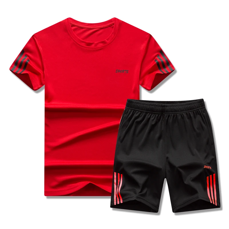 T-Shirt Suit Short-Sleeve Two-Piece-Set Running Summer Casual New Gym Quick-Dryingmens-Collar