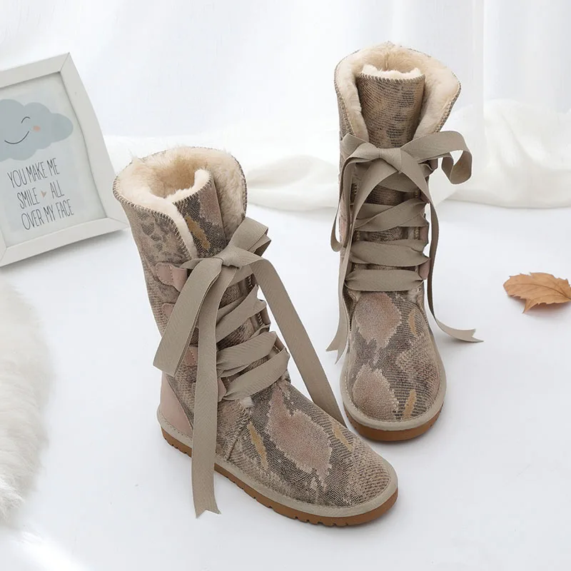 Women Knee Boots 100% Genuine Cowhide Leather Snow Boots Australia Classic Women High Boots Warm Winter Shoes For Women