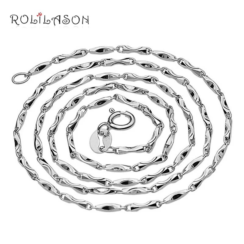 ROLILASON слитка цепь ожерелья, оптом чистый 925 твердого стерлингового серебра 40 см x 45 см, хорошее ювелирное изделие, SN100