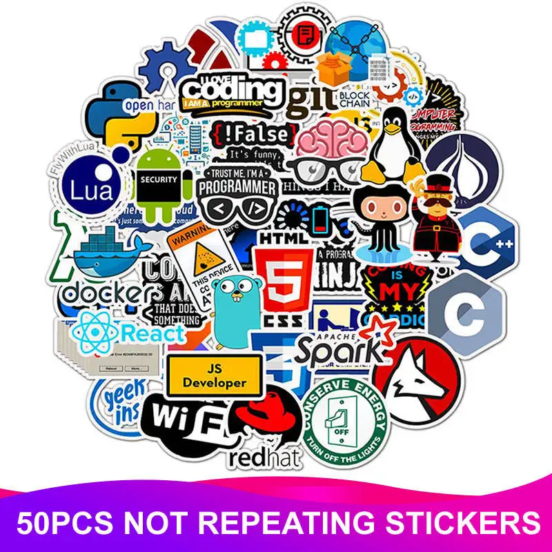 

50pcs/Pack Waterproof PVC Programmer Geek Java Stickers Skateboard Suitcase Snowboard Phone Laptop Sticker Kids Classic Toy