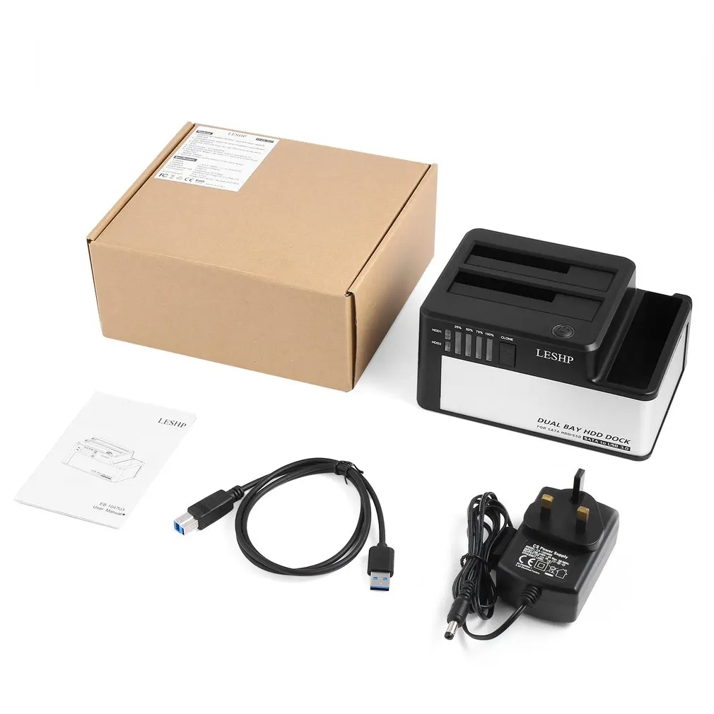  Dual bahías HDD Dock USB 30 a SATA HDD estación de acoplamiento SSD con clon para 25 