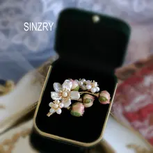 SINZRY único hecho a mano perla natural conservada flor de Rosa broches vintage pin moda traje accesorio de joyería para mujer