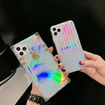 

Luxury Laser Rainbow Square Case for iPhone 11 Pro Max XR XS 7 8 Plus X 6 6s Plus Silicone Bling Stripes Phone Cover SE 2020 TPU