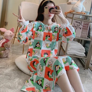 

Loose Nightgown Printed Nightdress Cotton Sleepwear Women Nightwear Summer Home Dress Gown Sexy Sleep Shirt Nightshirt L-XXL