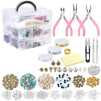 

Jewelry Making Supplies Set DIY Bracelet Acrylic Beads , Pliers Findings Great Gift for Teens and Women