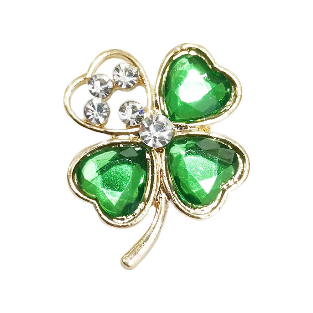 4 Pcs/Lot Green Four Leaf And Rhinestones Lapel Pins Beautiful Crystal Brooches for Women Jewelry Gift