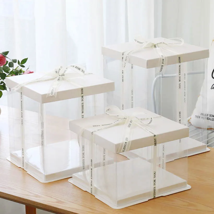 5 шт. прозрачная белая бумага/ПВХ квадратная Подарочная коробка для торта мишка