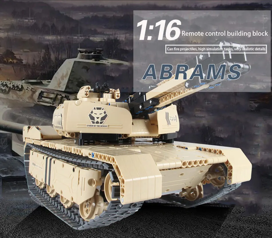 Военная серия, 2,4G RC M1A2, модель танка, строительные блоки, совместимая техника, пульт дистанционного управления, танки, Наборы кубиков, игрушки для мальчиков, 1276 шт