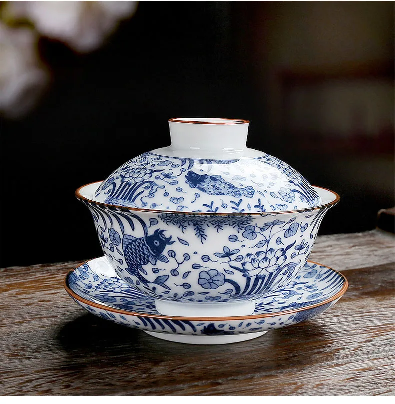 150 мл Gaiwan керамический голубой и белый фарфор чайная соусница для тарелки крышка набор для чая мастер чашка пиалы для чая Посуда ча чаши в качестве подарков