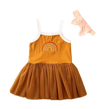 

Pudcoco Fast Shipping 0-24M Newborn Infant Baby Girl Dress Sleeveless Rainbow Print Tulle Party Dress Headband 2pcs Sundress