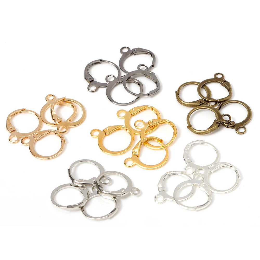 50pcs Metal Earring Making Accessories Rhodium Earring Clasps Hooks Findings With Loop Clasp Round Base For Jewelry Making Diy