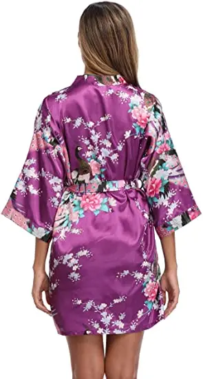 Fashion Satin Robe Female Bathrobe Sexy peignoir femme Silk Kimono Bride Dressing gown sleepwear Night Grow For Women