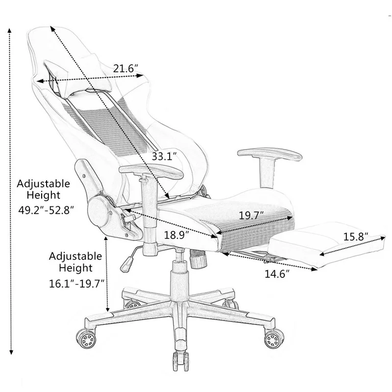  High Back Desk Computer Chair Game Gaming Chair Recliner Armchair with Lumbar Support and Footrest 