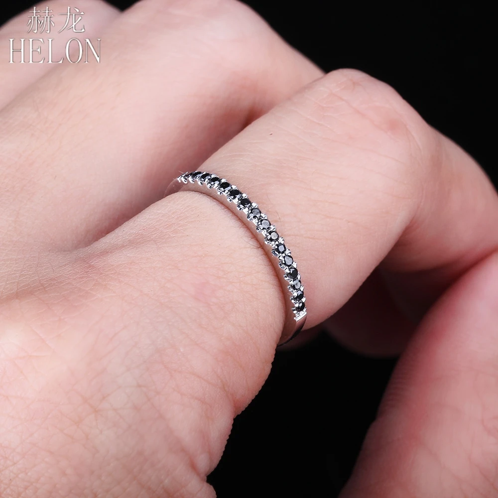 HELON Настоящее 14 к белое золото полувечное 0.15ct кольцо с черным бриллиантом стиль изысканное обручальное свадебное женское Ювелирное кольцо