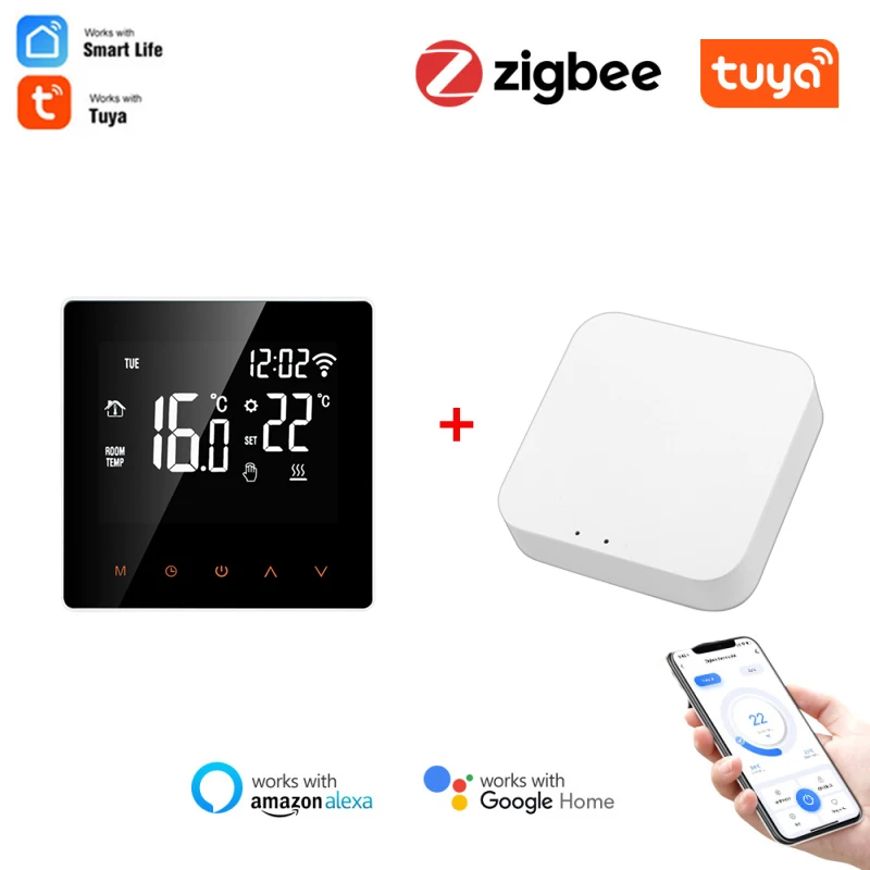 Умный термостат для теплого пола Tuya ZigBee с сенсорным ЖК-дисплеем и дистанционным