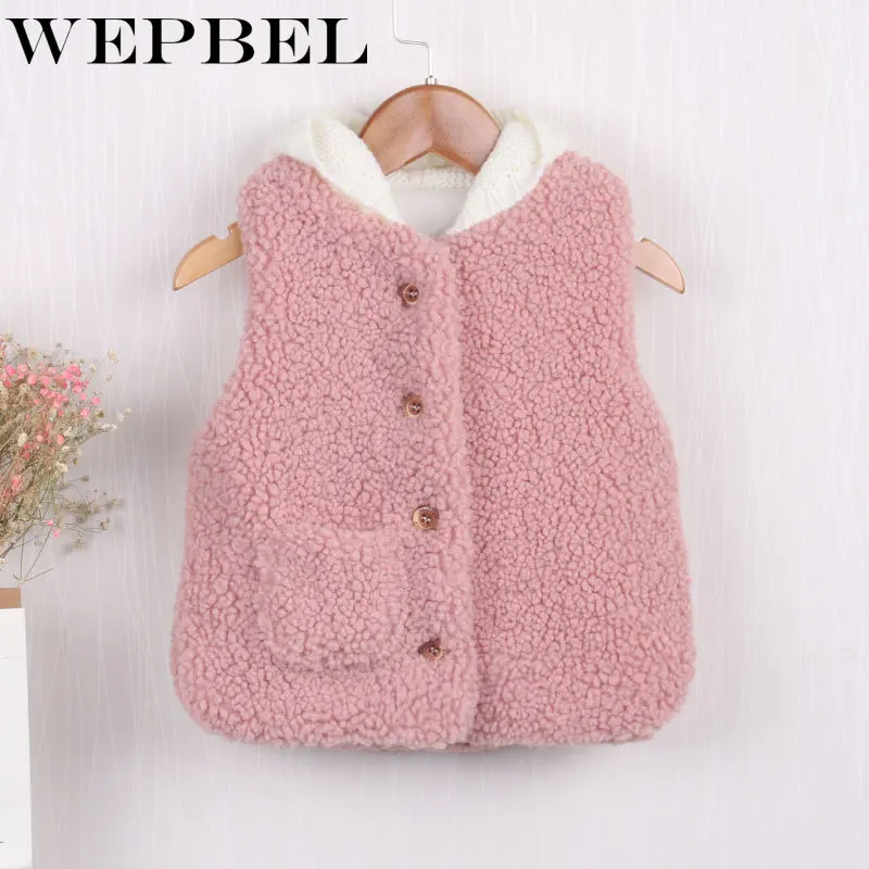 WEPBEL Baby Girls& Boys Winter Vests Hooded Toddler Fleece Vest Autumn Outerwear Clothes Children Warm Vests For Girls 2-6 Year