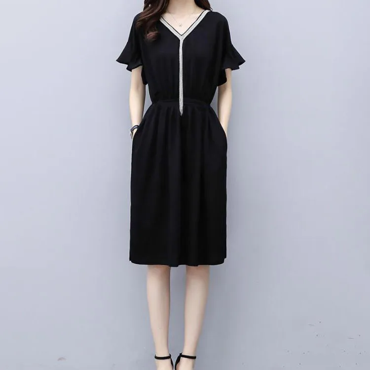 Женское вечернее платье с v-образным вырезом короткие рукава оборки карманы в