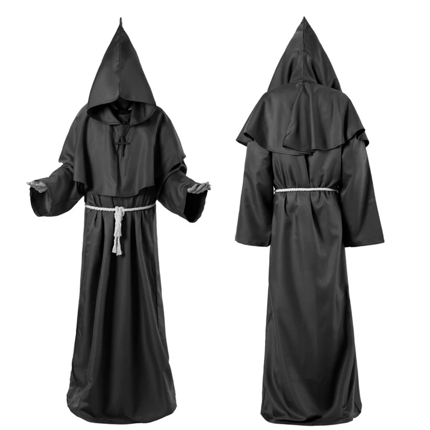 

Horror Grim Reaper Costume Men Vintage Monk Cosplay Cloak Robe Scary Wizard Costume Halloween Costumes for women Dress