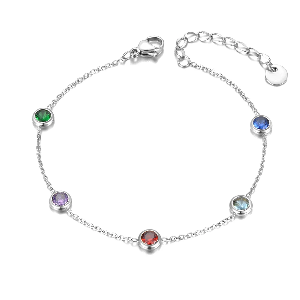 Stainless Steel Colorful Cubic Zirconia Charm Bracelets 18K Gold Plated Bohemia Chain Bracelet Jewelry for Women B21152 bracelet jewelry