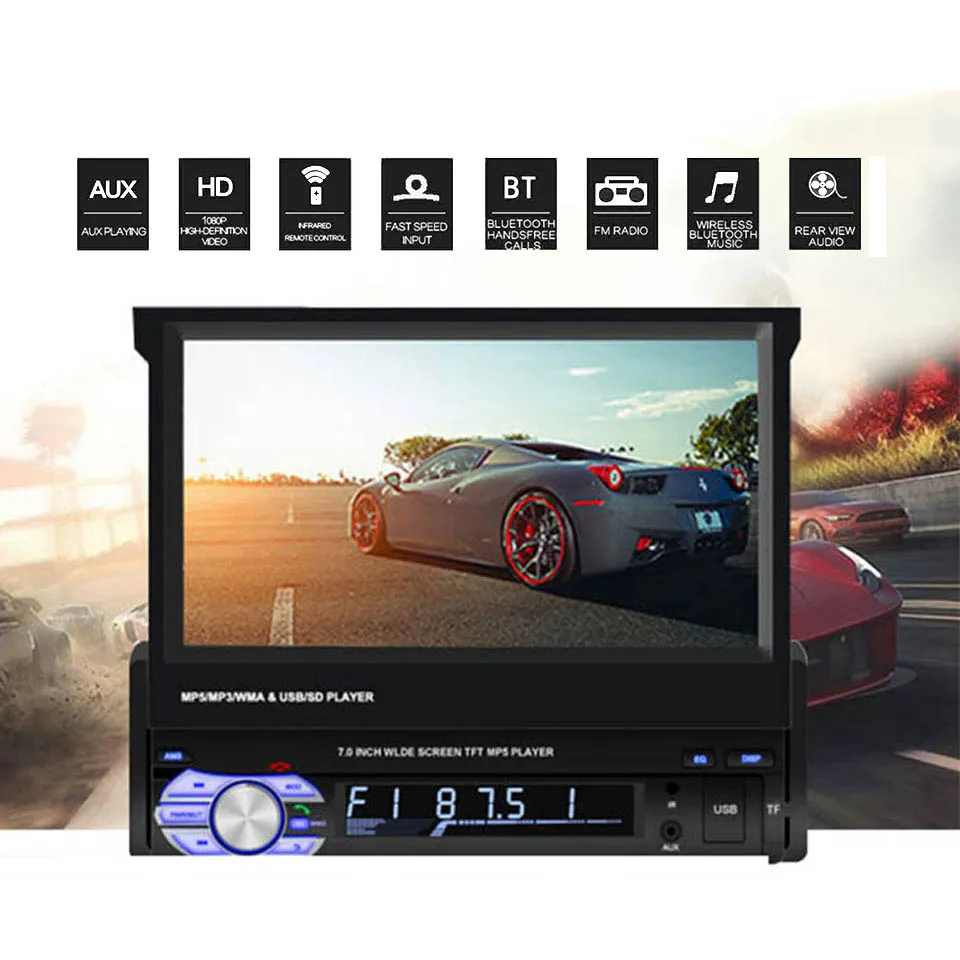 1 Din автомобильное радио с выдвижным экраном 7 &quotсенсорный экран Bluetooth