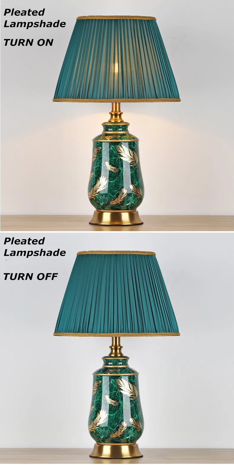 Элегантная Зеленая Керамическая Настольная лампа с рисунком перьев для спальни, прикроватная тумбочка для гостиной, фойе, для учебы, настольная лампа для чтения, ночной Светильник 190158