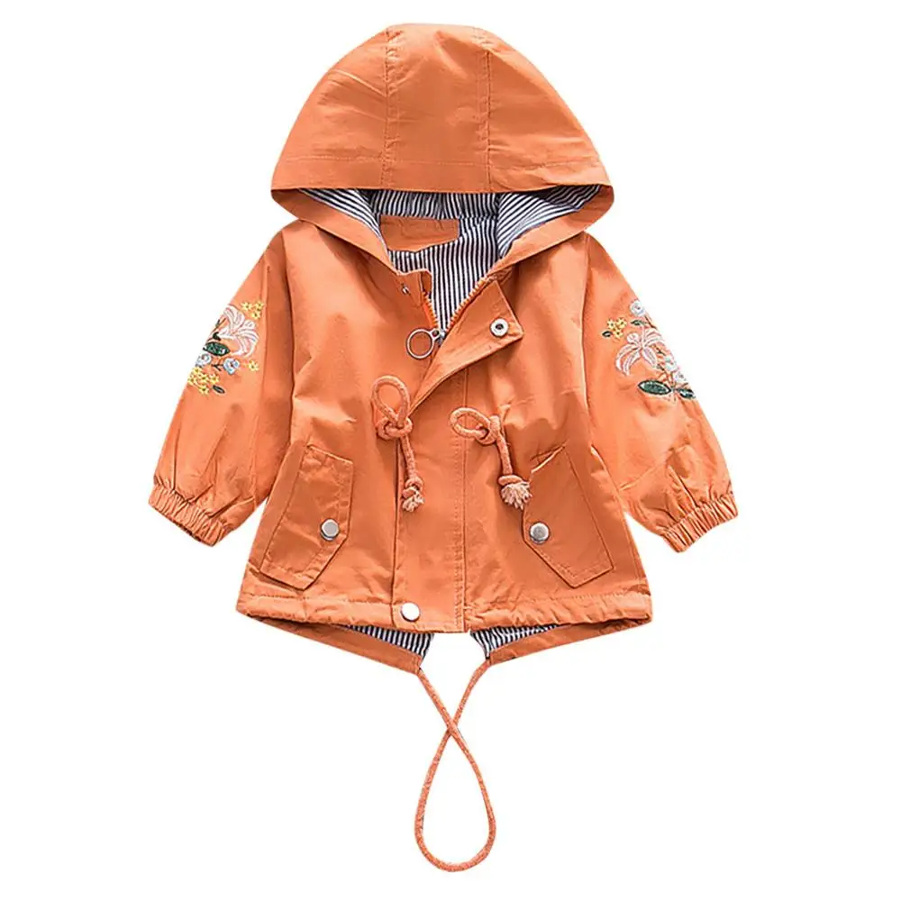  Toddler Baby Kids Girls Floral Hooded Windproof Long Sleeve Coat Children Warm embroidery Outwear C