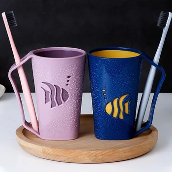 

Household Daily Necessities With Handle Brushing Cup Wash Cup Couple Creative Mouthwash Cup-small Fish Dark Blue With Handle