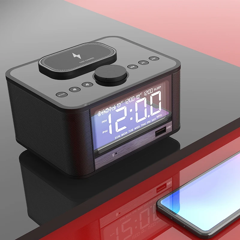 Новый-беспроводной зарядный Будильник Bluetooth динамик fm-радио со светодиодный