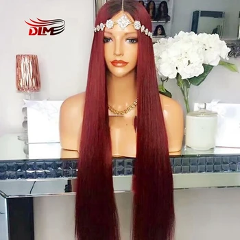 

DLME Heat Resistant Ombre Lace Front Wig With Black Roots Glueless Burgundy Red Wig Synthetic Cosplay Wigs For Black Women