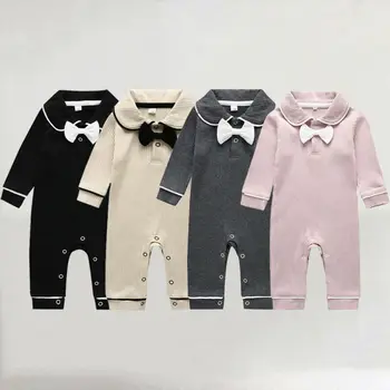 

Toddlers Baby Girl Long Sleeve Knitted Pure Color Bow Doll Collar Romper Autumn Winter Warm Outfit Clothes Sunsuits Clothings