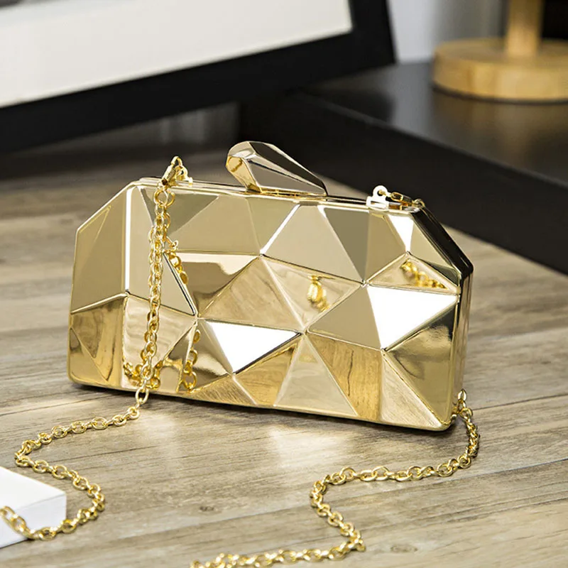 WOBAG модная акриловая коробка, клатч с геометрическим узором, вечерняя сумка, элегантная женская сумка с цепочкой, Высококачественная Сумочка, Свадебные/вечерние сумки на плечо - Цвет: Gold
