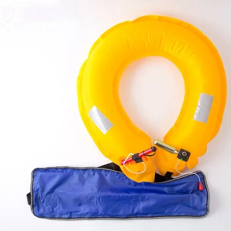 Открытый Автоматический ручной надувной спасательный круг ремень с режущим свистком спасательный круг рыболовный спасательный жилет аксессуары - Color: Blue
