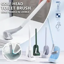 Toilet Brush Silicone Golf Soft Rubber Long Handle No Dead Toilet Cleaning Brush With Quick Drying Holder Bathroom Accessories
