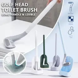 Toilet Brush Silicone Golf Soft Rubber Long Handle No Dead Toilet Cleaning Brush With Quick Drying Holder Bathroom Accessories