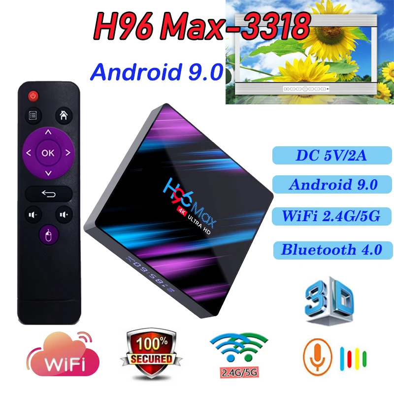 Смарт ТВ приставка Android H96 Max-3318 Смарт ТВ приставка Full HD 4K 1080P H.265 DC 5 В/2A WiFi для Испании ip tv m3u подписка ТВ приставка