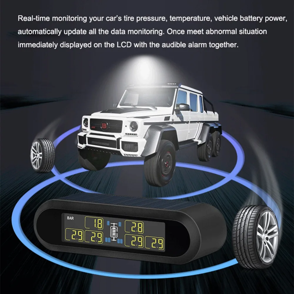 Система мониторинга давления в шинах 6 TPMS внешние датчики беспроводные колеса солнечные USB мощность TPMS для автомобиля RV транспортного средства