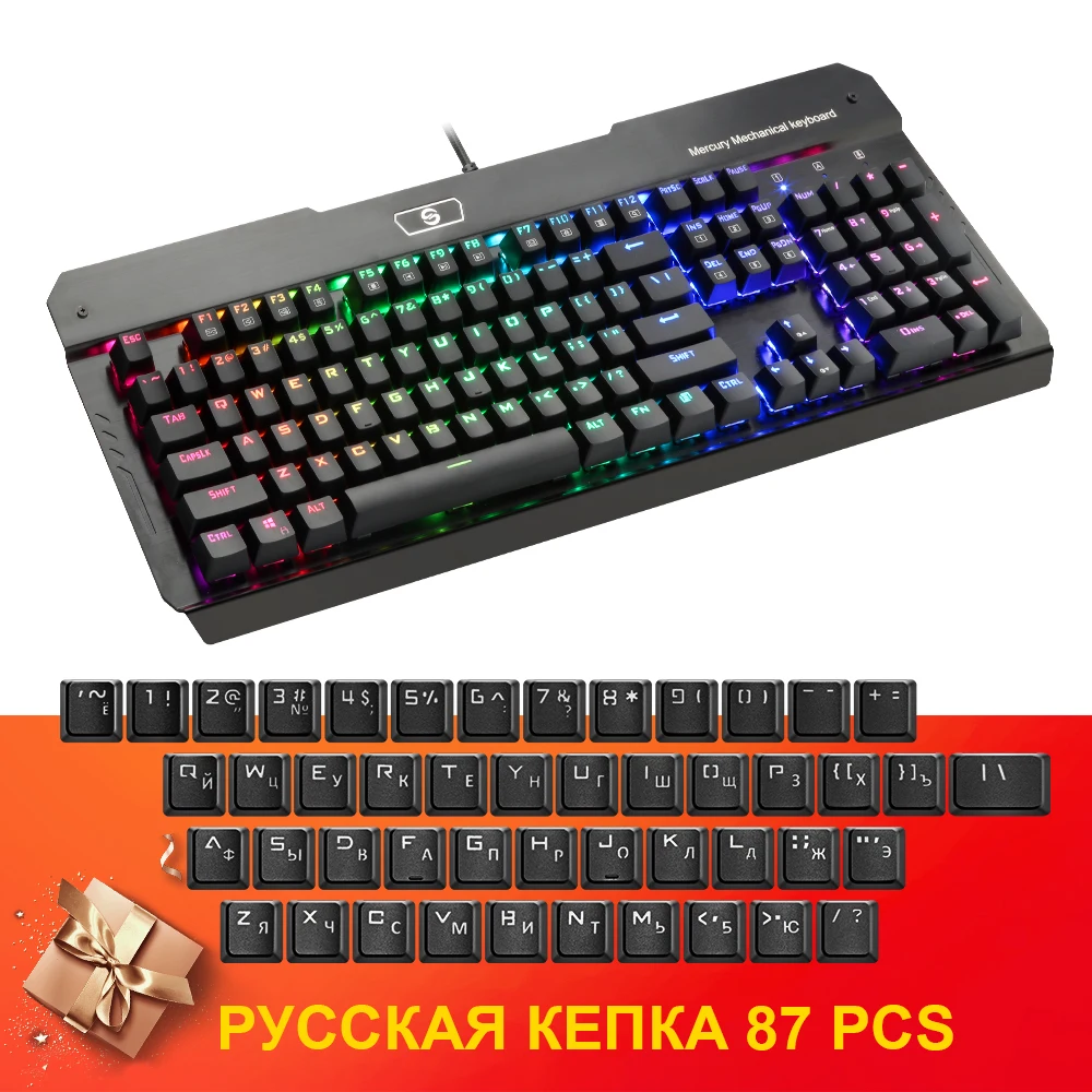 R580RGB RU Rocketek R580 RGB алюминиевая USB Механическая игровая клавиатура синий переключатель со светодиодной подсветкой 104 ключ анти-ореолы проводной ПК компьютер геймер - Цвет: R580RGB RU