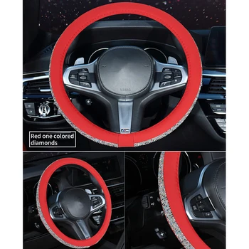 

Luxury Crystal Diamond Car Steering Wheel Cover PU Leather Bling Bling Rhinestone Anti-Slipping Covered Steering-Wheel Covers