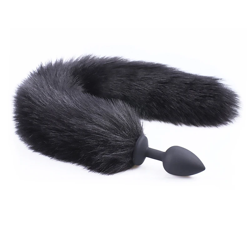 Unisex Silicone Black Anal Butt Plug with Black Fox Tail