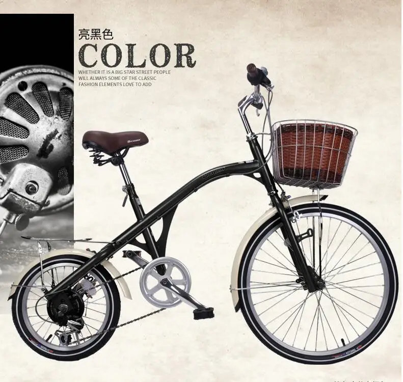 16 inch bike Cruiser include bakset 6 speeds Retro Leisur 24 inch Bike red black women bicycle frame mini bicycle