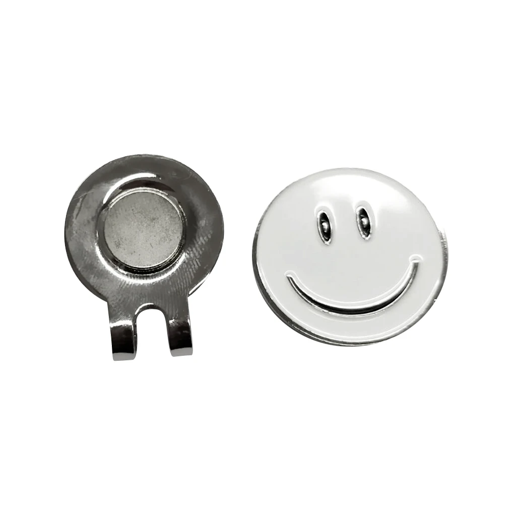 Cute Smile Face Pattern Golf Ball Marker with Magnetic Golf Hat Clip White