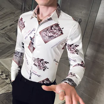 

M-3XL British Style Luxury Print Shirt Men Fashion Business Formal Wear Men's Social Shirts Long Sleeve Slim Fit Office Shirt