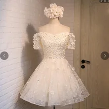 BacklakeGirls Vestidos Para Graduacion V образным вырезом с открытыми плечами короткими рукавами трапециевидной формы 3D цветок мини-платья на выпускной вечер