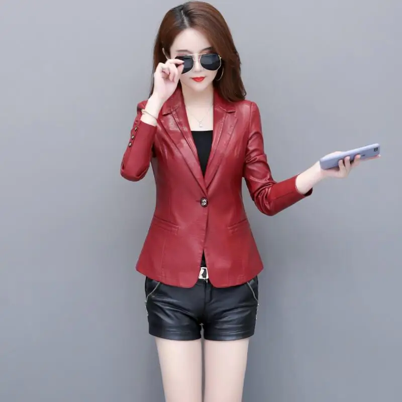 

S-4XL Black Women Leather Jacket New 2023 Spring Autumn Women's Leather Clothing Short Slim Motorcycle Female Leather Coat