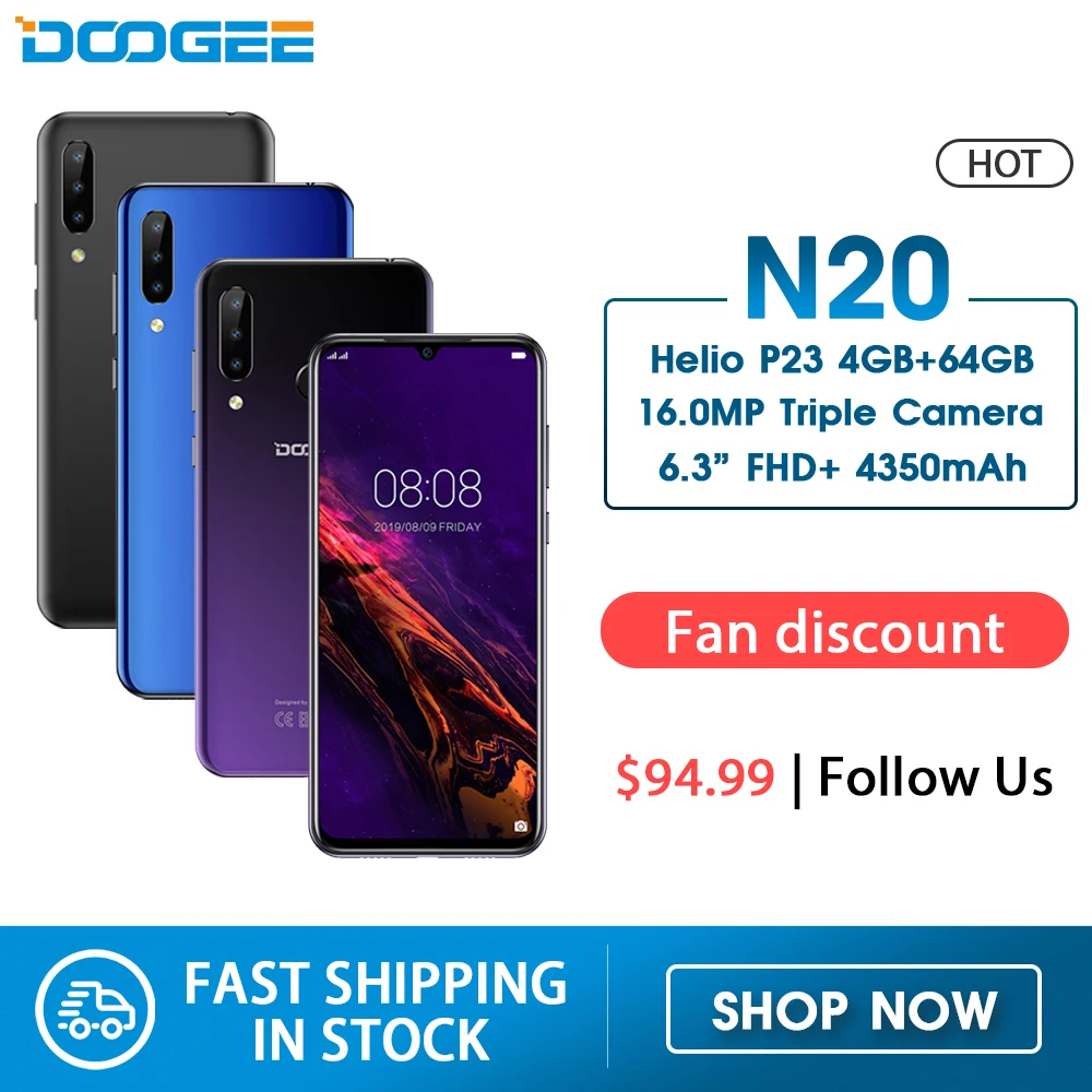 DOOGEE N20 мобильный телефон с отпечатком пальца 6 3 дюйма FHD + дисплей 16 МП Тройная