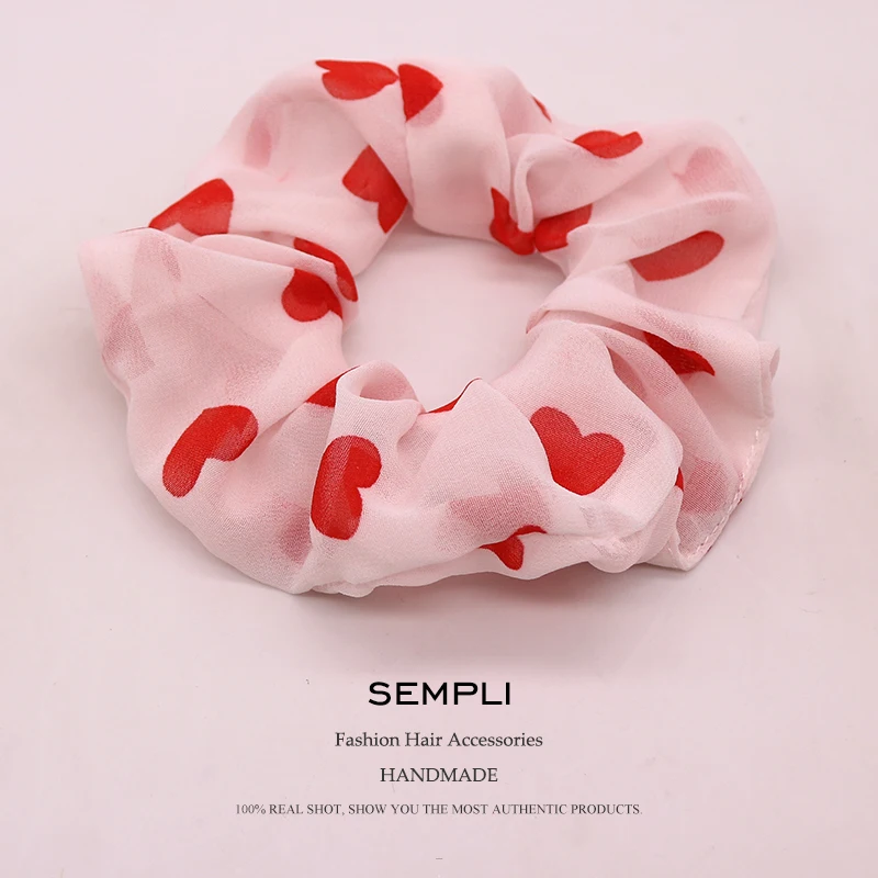 

Vintage Hair Scrunchies Heart Scrunchie Women Girls Chiffon Ponytail Holder Hair Tie Rope Elastic Hair Band Hair Accessories