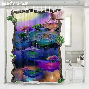 

Ombre Bathing Decor Bathroom Shower Curtain 3D Psychedelic Starry Night Landscape Bath Curtains Polyester Waterproof Washable