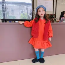 Платье в стиле пэчворк в Корейском стиле для девочек модные зимние платья с оборками для девочек От 2 до 7 лет, PP161